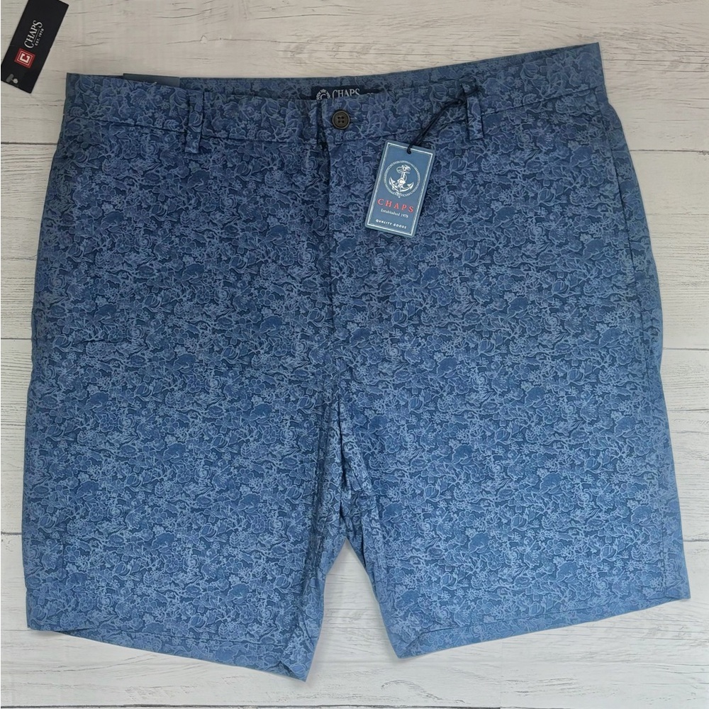 NWT Chaps Flat Front Shorts Men's 38 Blue Floral Pattern Casual Summer - Picture 3 of 7